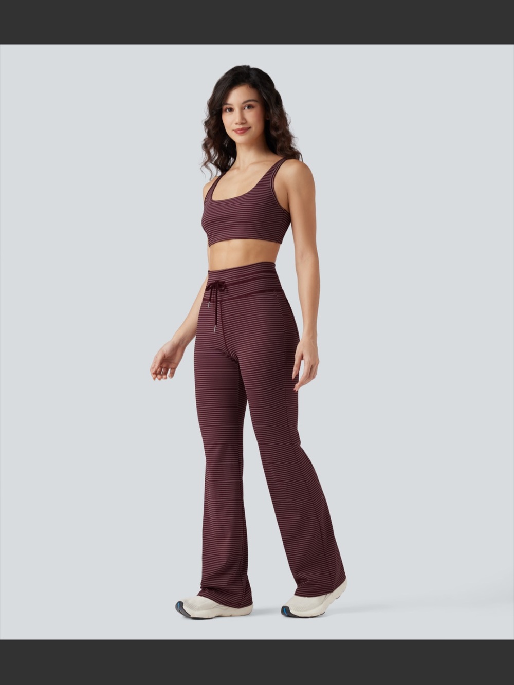HALARA Burgundy & Black Striped Wide Leg Lounge Pants - Picture 6 of 7